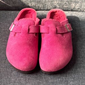 Rare Birkenstock Boston Shearling Clogs Fuchsia Tulip